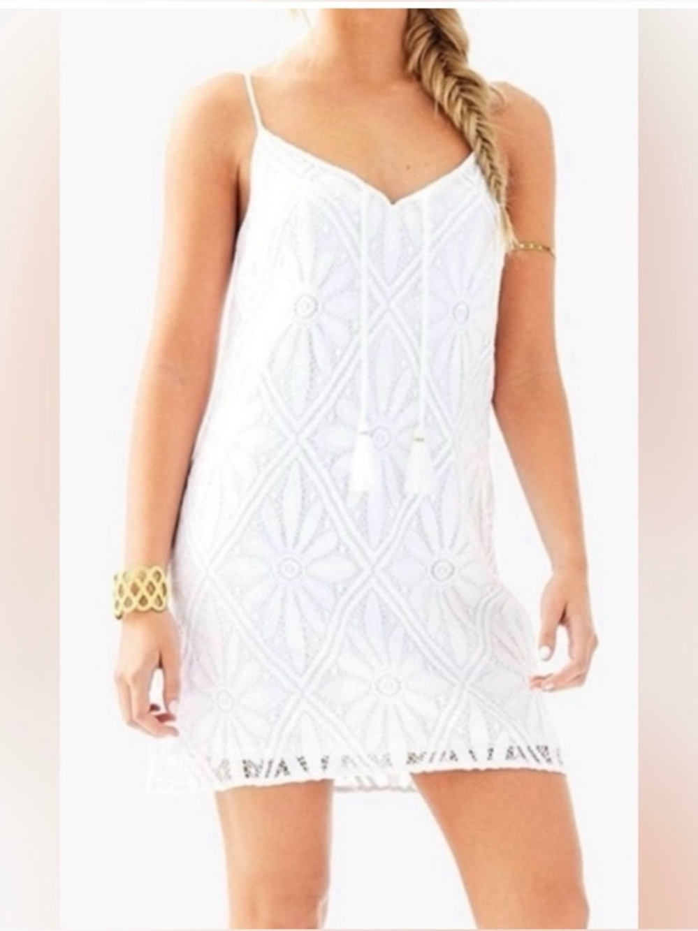 Lilly Pulitzer Size XL Delray White Lace Shift Dress Sleeveless Tassel